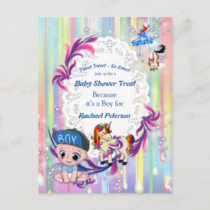 Baby Boy Blasen und Einhörner Baby-Party Postkarte