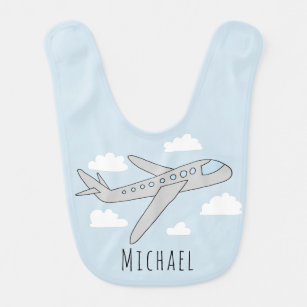 Baby Boy Blue Airplane Reisedesign mit Namen Babylätzchen