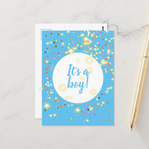 Baby Boy Blue Ankündigung mit Sternen und Lichtern Postkarte