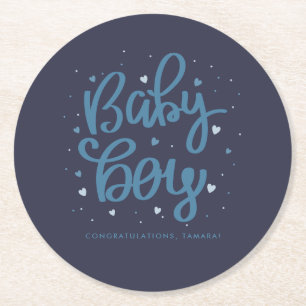 Baby Boy Blue Baby Shower Runder Pappuntersetzer