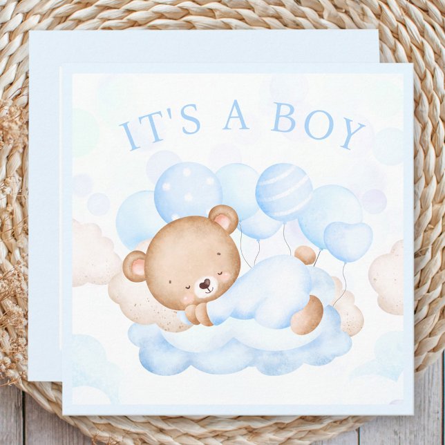 Baby Boy Blue Bear Announccard (Baby Boy Blue Bear Announcement Card)