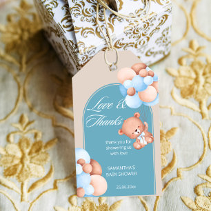 Baby Boy Blue beige Ballons Babydusche Danke Geschenkanhänger