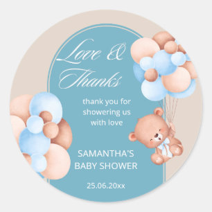 Baby Boy Blue beige Ballons Babydusche Danke Runder Aufkleber