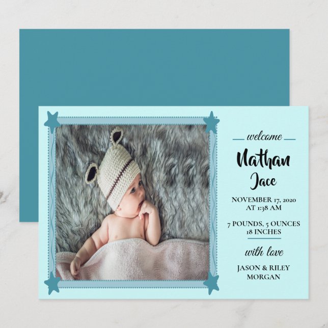 Baby Boy Blue Birth Ankündigung (Vorne/Hinten)