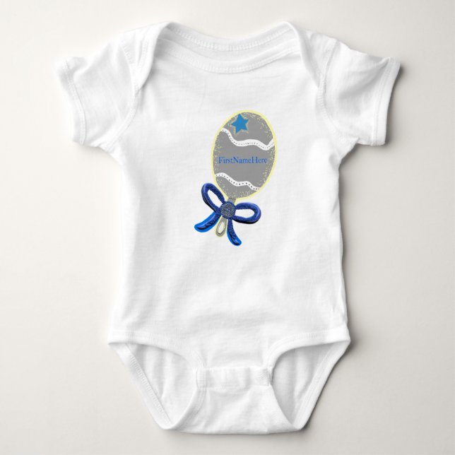Baby Boy Blue Bow Rattle T - Shirt - CUSTOMIZE Nam (Vorderseite)