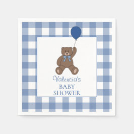 Baby Boy Blue Buffalo Karo Teddybär Baby Shower Serviette