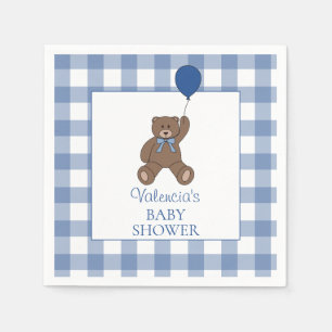 Baby Boy Blue Buffalo Karo Teddybär Baby Shower Serviette