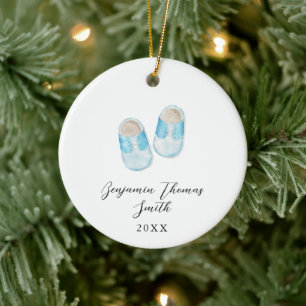 Baby Boy Blue Chaussures de Noël Ornement en céram
