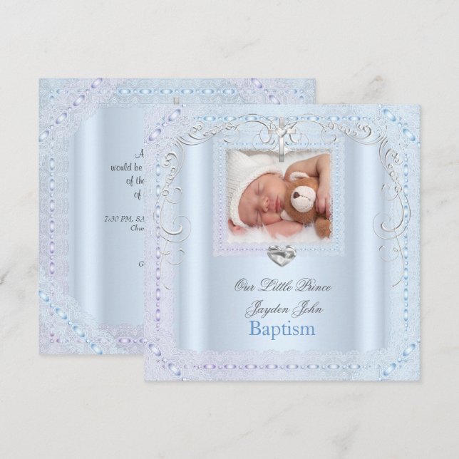 Baby Boy Blue Christening Taufe Cross Prince Einladung (Vorne/Hinten)