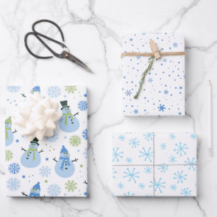Baby Boy Blue Christmas Snowmen und Schneeflocken Geschenkpapier Set