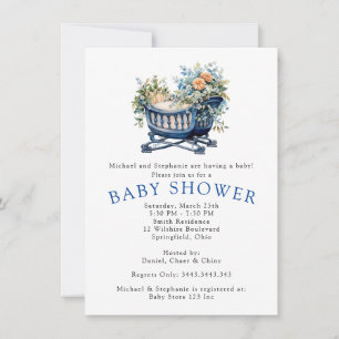 Baby Boy Blue Crib Blumendusche Einladung