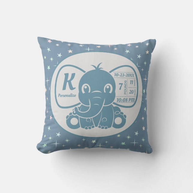 Baby Boy Blue Elephant Birth Announcement Star Kissen (Vorderseite)