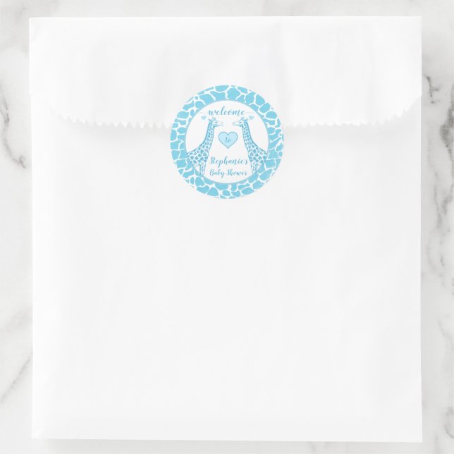 Baby Boy Blue Giraffe Babydusche Runder Aufkleber (Tasche)