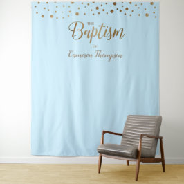 Baby boy Blue Gold Confetti Taufe Hintergrund Wandteppich