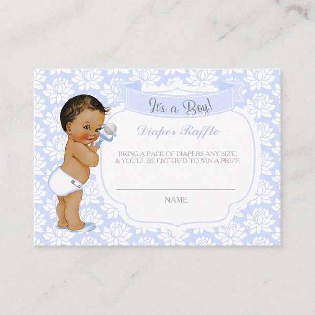 Baby Boy Blue Gray Diaper Raffle Ticket Begleitkarte (Vorderseite)