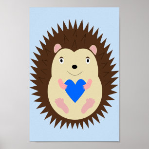 Baby Boy Blue Heart Igel Kinderzimmer Poster