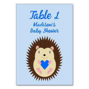 Baby Boy Blue Herz Igel Baby-Party Tischnummer