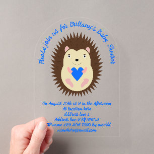 Baby Boy Blue Herz Igel Baby Shower Acryleinladungen