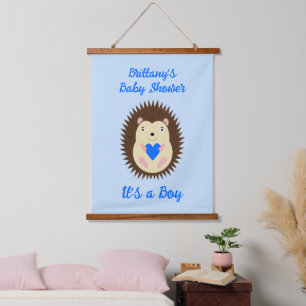 Baby Boy Blue Herz Igel Baby Shower Wandteppich Mit Holzrahmen