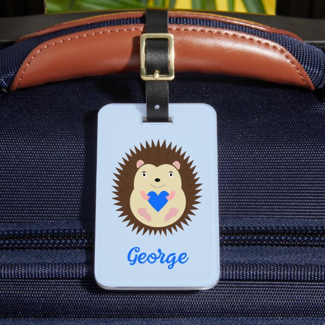 Baby Boy Blue Herz Igel Custom Gepäckanhänger (Vorderseite Insitu 2)
