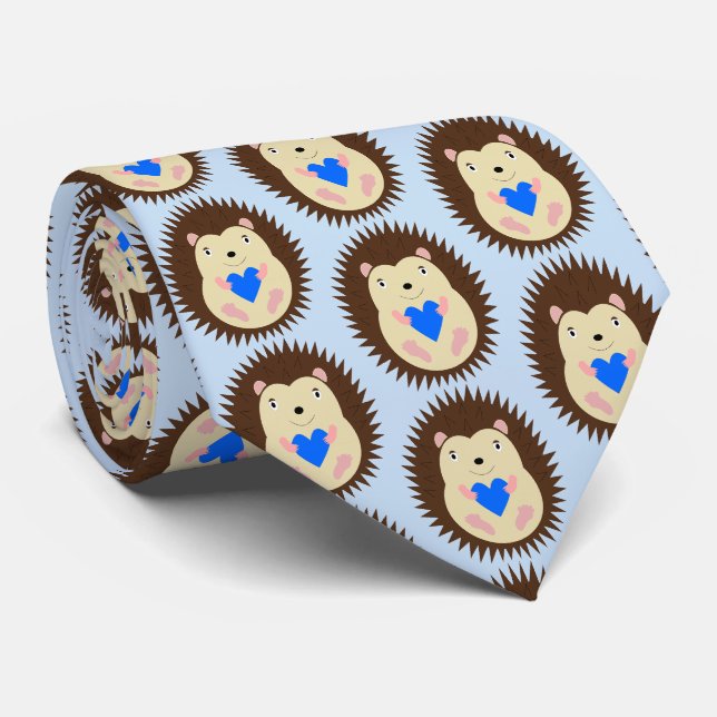 Baby Boy Blue Herz Igel Gemustert Krawatte (Gerollt)