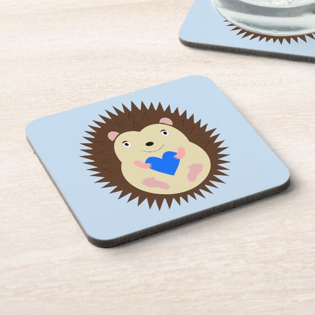 Baby Boy Blue Herz Igel Getränkeuntersetzer (Linke Seite)