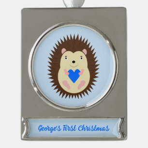 Baby Boy Blue Herz Igel Maßgeschneidert Banner-Ornament Silber