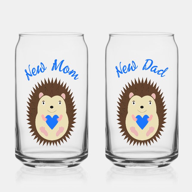 Baby Boy Blue Herz Igel Neue Eltern Dosenglas (Vorderseite)
