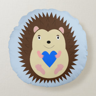 Baby Boy Blue Herz Igel Neugeborenes Rundes Kissen