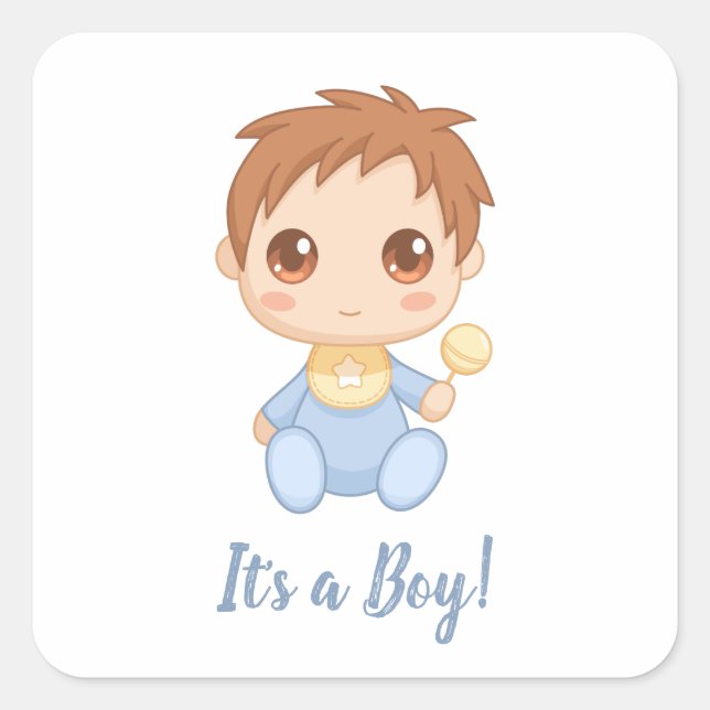 Baby Boy Blue Jumpsuit Custom Text Quadratischer Aufkleber (Vorderseite)
