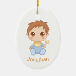 Baby Boy Blue Jumpsuit, Individuelle Name und Foto Keramik Ornament