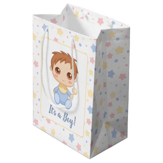 Baby Boy Blue Jumpsuit Mittlere Geschenktüte (Rückseite Schrägansicht)