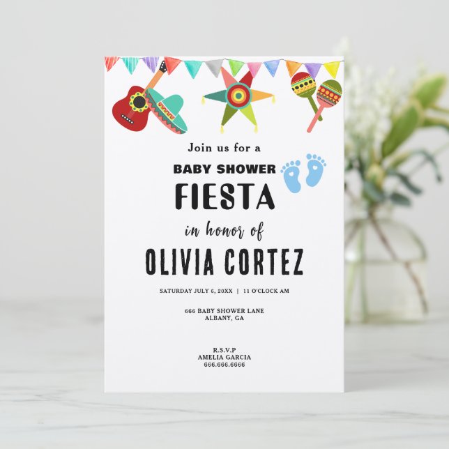 Baby Boy Blue Mexican Fiesta Baby Dusche Einladung (Stehend Vorderseite)