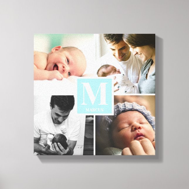 Baby Boy Blue Monogram Foto Collage Leinwanddruck (Vorderseite)