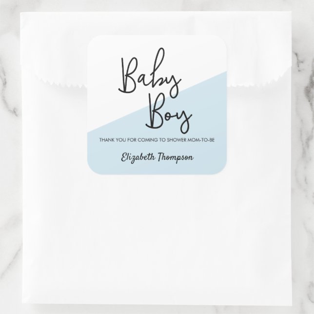 Baby Boy Blue Personalisiert Baby Dusche Quadratischer Aufkleber (Tasche)