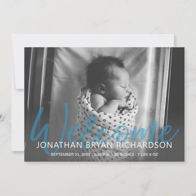 Baby Boy Blue Photo Welcome Faire-part de naissanc (Devant)