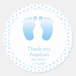 Baby Boy Blue Polka Dot Danke Babydusche Runder Aufkleber