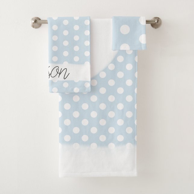 Baby Boy Blue Polka Dot Muster Monogramm Name Badhandtuch Set (Insitu)