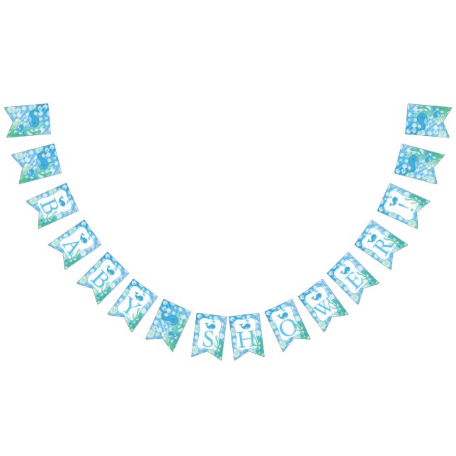 Baby Boy Blue Polka Dotted Whale Baby Dusche Wimpelkette (Alle)