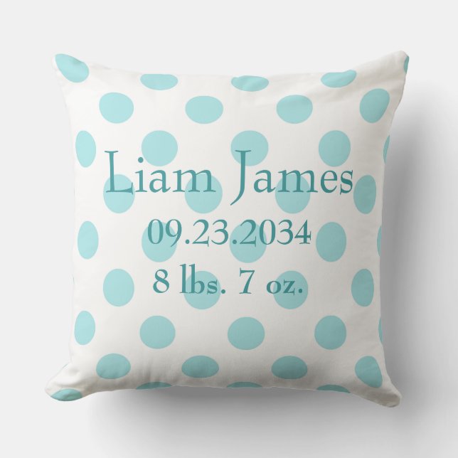 Baby Boy Blue Punkts Birth Stats Kinderzimmer Kissen (Vorderseite)