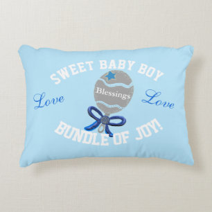 Baby Boy Blue Rattle Birth Stats Dekokissen