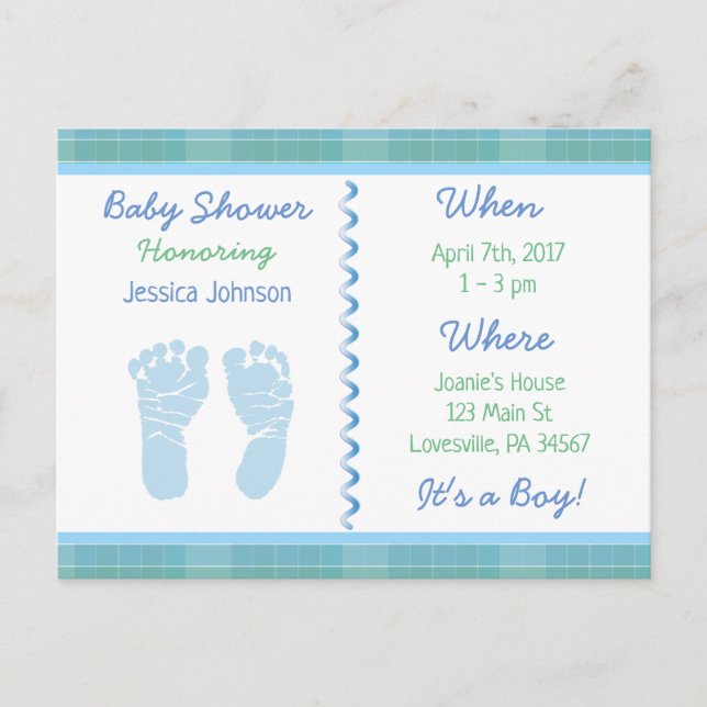 Baby Boy Blue Sage Green Baby Dusche Einladung (Vorderseite)