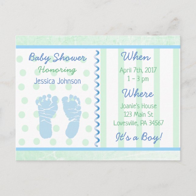 Baby Boy Blue Sage Green Baby shower Invitation (Devant)