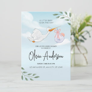 Baby Boy Blue Stork Boho Baby shower Invitation