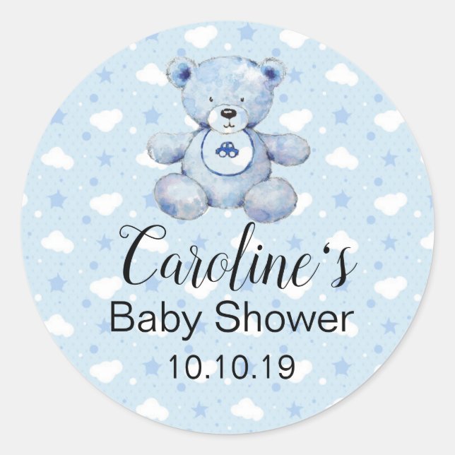 Baby Boy Blue Teddy Bear Babyaufkleber Runder Aufkleber (Vorderseite)