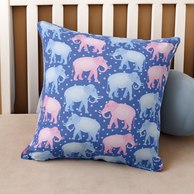 Baby Boy Blue und Pink Indian Elephants Kissen (Von Creator hochgeladen)