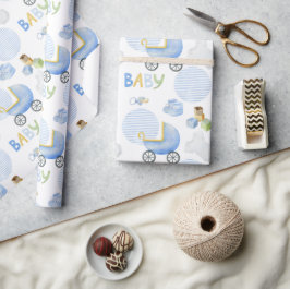 Baby Boy Blue Watercolor Babydusche Geschenkpapier