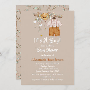 Baby Boy Boho Rustic Green Invitation