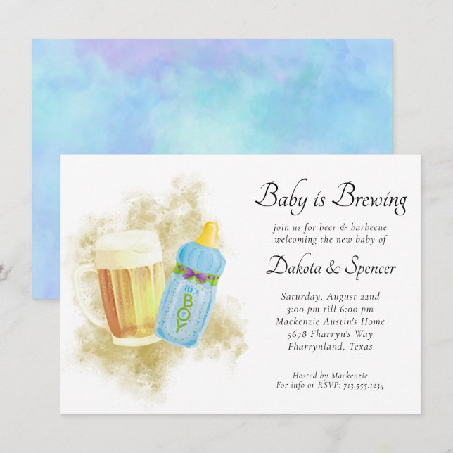 Baby Boy braut | Blauer Sommer Außendusche Einladung (Vorne/Hinten)