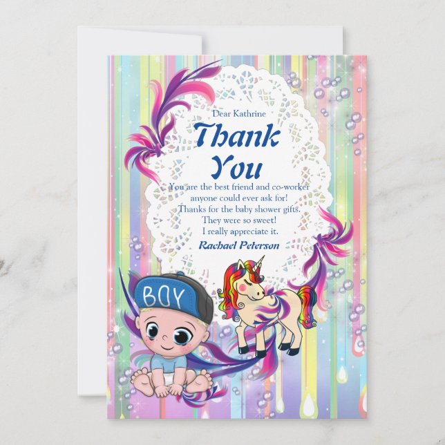 Baby Boy Bubbles & Unicorns Carte de remerciements (Devant)